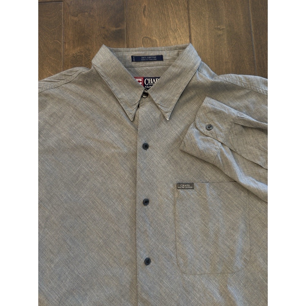 Vintage‎ Chaps Ralph Lauren Men's XL Button Down Shirt Grey Pocket Logo Long Slv